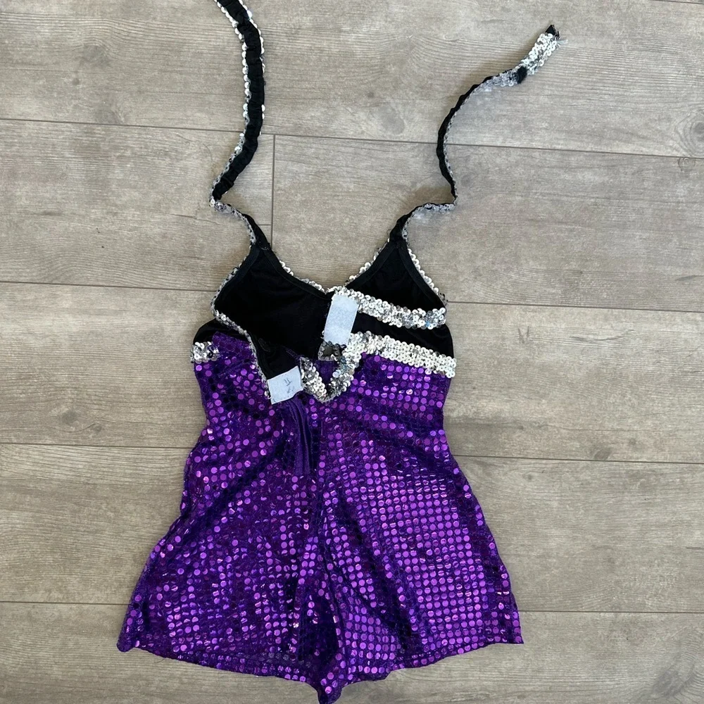 Custom Made Purple Silver Sequin Dance Costume/Halloween Ravens Cheerleader XS/S